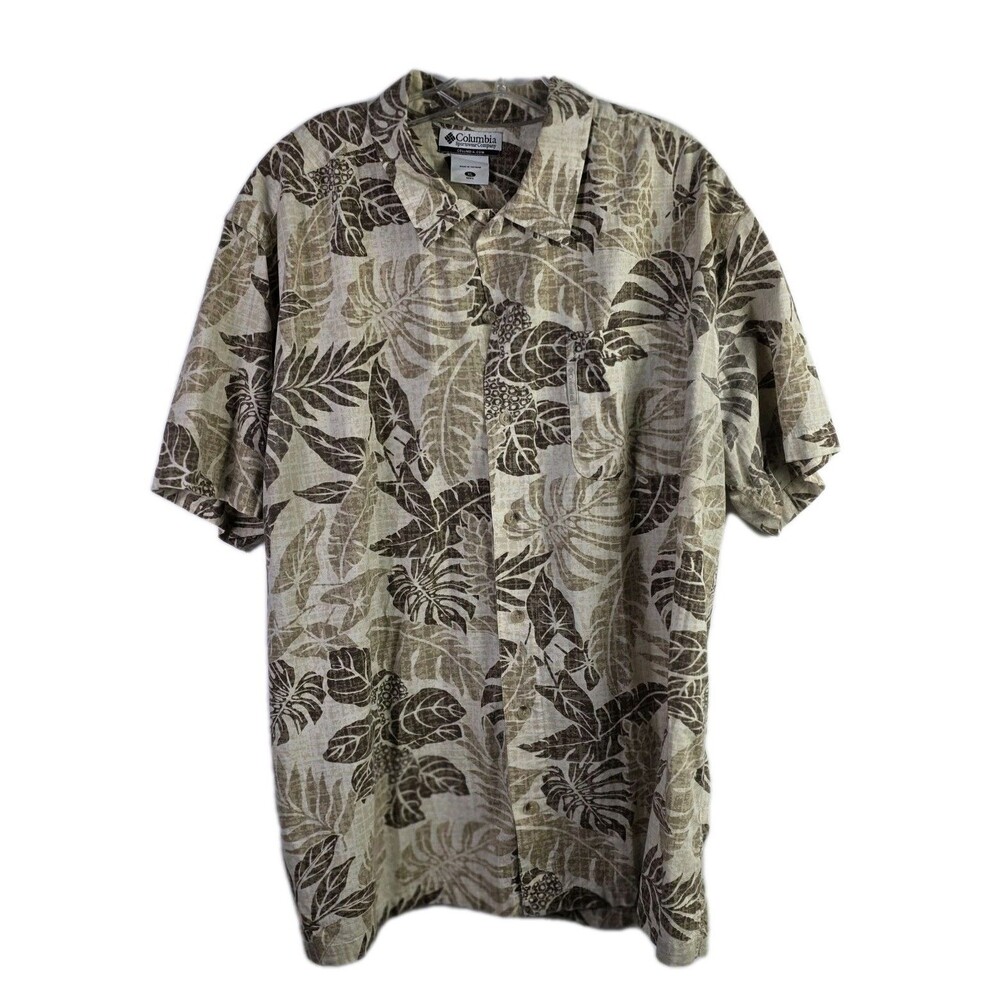 Columbia Men's XL Beige Hawaiian Short Sleeve Cotton Blend Button-Down Shirt
